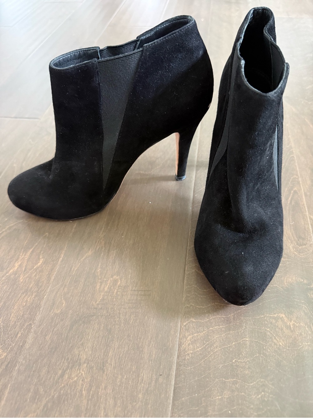 Saks Fifth Avenue Black Suede Ankle Stiletto Heel Boots